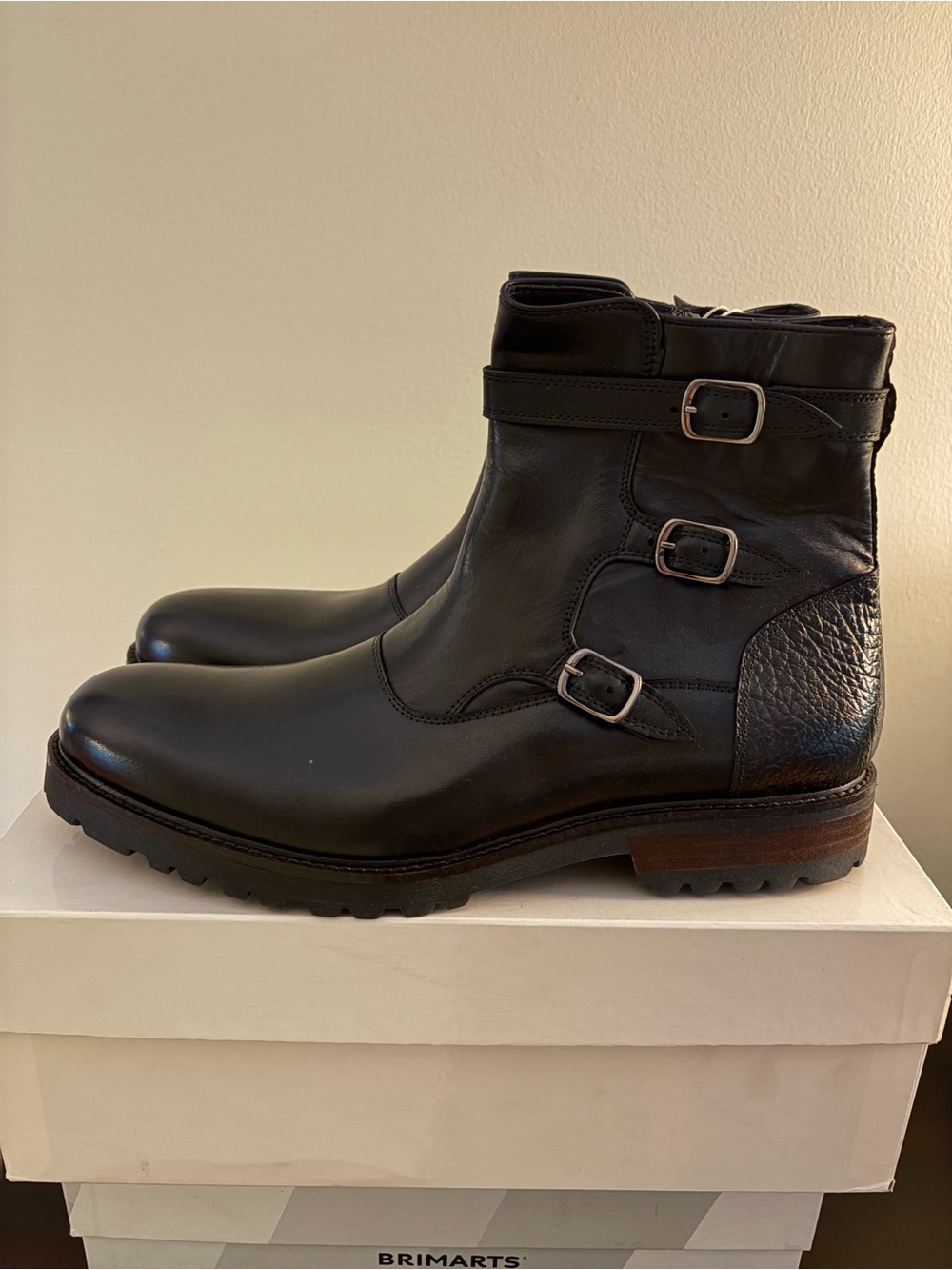 Pierre Darre Black Leather Buckle Ankle Boots -